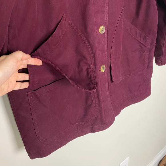Lands End Barn Coat Chore Jacket Canvas Burgundy Corduroy Collar Womens Medium - Picture 5 of 6
